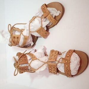 Barbara Barbieri Strappy Leather  Sandals. Gold tone studs. Tan. Size 8 1/2